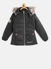 Fort Collins Girls Black Solid Parka Jacket with Detachable Hood