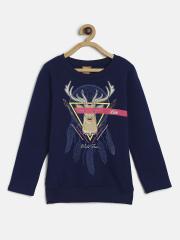 Little Kangaroos Girls Navy Blue Printed Sweatshirt