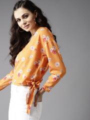 Moda Rapido Women Orange Printed Wrap Top