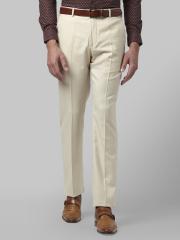 Park Avenue Men Beige Slim Fit Self Design Formal Trousers