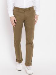 Blackberrys Men Olive Brown Tapered Fit Solid Regular Trousers