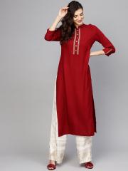 Libas Women Maroon Solid Straight Kurta