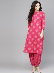 AKS Women Pink Printed Kurta with Salwar