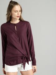 Roadster Women Maroon Solid Top