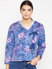 Oxolloxo Women Blue Printed Tailored Jacket