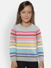 GAP Girls' Grey Crazy Stripe Crewneck Sweater