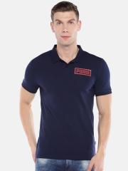 Puma Men Navy Blue Solid Graphic Pique Polo III T-shirt