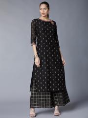 Vishudh Women Black Printed Kurta with Palazzos