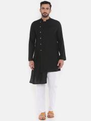 Freehand Men Black Solid Straight Kurta