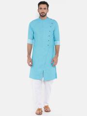 Freehand Men Blue Solid Straight Kurta