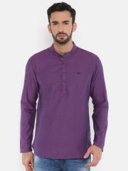 The Indian Garage Co Men Purple Solid Straight Kurta