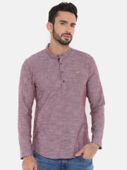 The Indian Garage Co Men Maroon Solid Straight Kurta