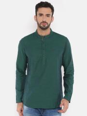 The Indian Garage Co Men Green Solid Straight Kurta