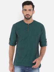 The Indian Garage Co Men Teal Solid Straight Kurta