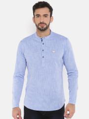 The Indian Garage Co Men Blue Solid Straight Kurta