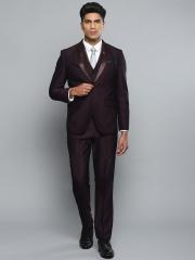 Louis Philippe Men Maroon Checked Single-Breasted Slim Fit Formal Suit