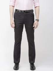 Arrow Men Charcoal Grey Tapered Fit Solid Formal Trousers