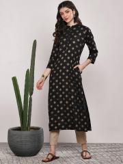 Sangria Women Black Printed Straight Kurta