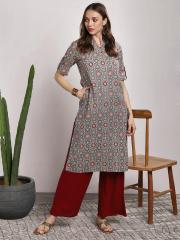 Sangria Women Maroon Printed Straight Kurta