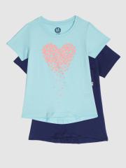 YK Girls Pack of 2 Printed Round Neck T-shirts