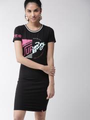 Superdry Women Black Printed T-Shirt Dress