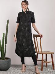 Sangria Women Black Printed Straight Kurta