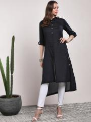 Sangria Women Black Solid Straight Kurta