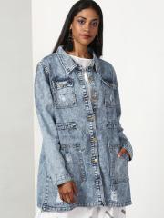 Miss Bennett Women Blue Solid Denim Jacket