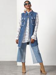 Miss Bennett Women Blue Printed Denim Jacket