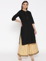 AURELIA Women Black Solid Straight Kurta