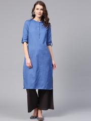 W Women Blue Solid Straight Kurta