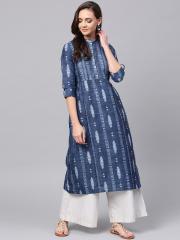 W Women Navy Blue Printed A-Line Kurta