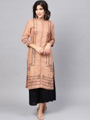 W Women Beige Printed Straight Kurta