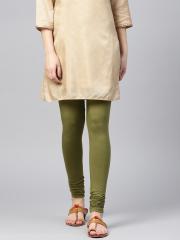 Wishful by W Women Olive Green Solid Churidar Length Leggings