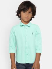 Indian Terrain Boys Green Solid Casual Shirt