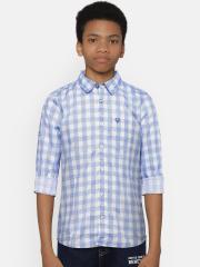 Allen Solly Junior Boys White & Blue Regular Fit Checked Casual Shirt