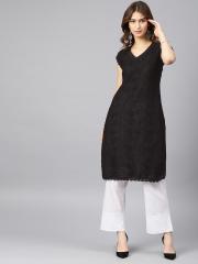 Saadgi Women Black Embroidered Straight Kurta