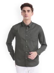 Flying Machine Men Olive Green Regular Fit Solid Casual Shirt