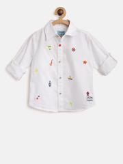 Nauti Nati Boys White Embroidered Casual Shirt