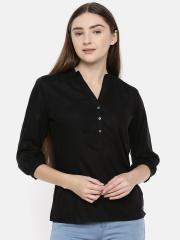 Park Avenue Women Black Solid Shirt Style Top