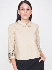 AND Women Beige Solid Top