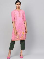 Biba Women Pink Printed Straight Kurta