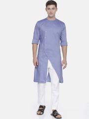 Freehand Men Blue Solid Straight Kurta