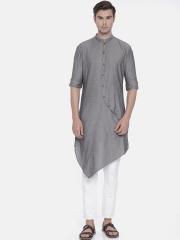 Freehand Men Black Solid Straight Kurta