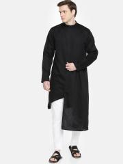 Freehand Men Black Solid Straight Kurta