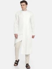 Freehand Men White Solid Straight Kurta