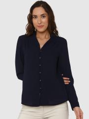 Vero Moda Women Navy Blue Solid Shirt Style Top