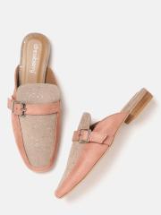 DressBerry Women Peach-Coloured Printed Mules