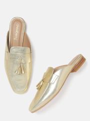 DressBerry Women Gold-Toned Solid Mules