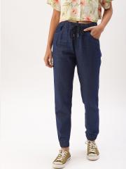 DressBerry Women Blue Solid Denim Joggers